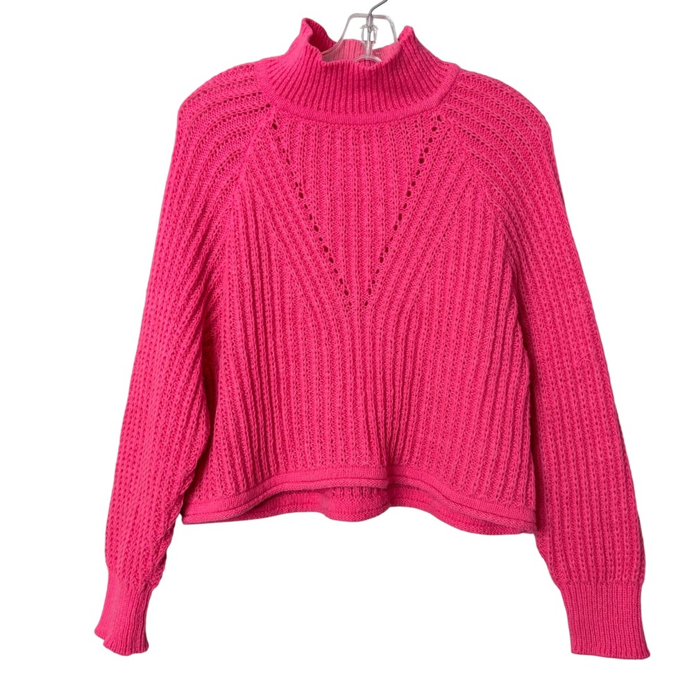 Altar'd State Sweater Womens S Pink Mock Neck Ribbed Pointelle Knit Cropped